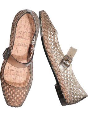 Women's Black Comfortable Ballet Buckle Strap Mesh Clear Beach Flats Sandals